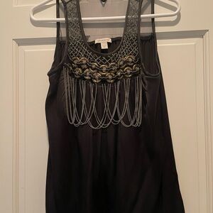 Boston Proper Black Sleeveless Blouse with Chain Details